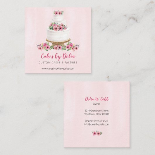 ピンクの水結婚色のケーキ スクエア名刺 (正面/裏面)