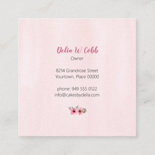 ピンクの水結婚色のケーキ スクエア名刺 (裏面)