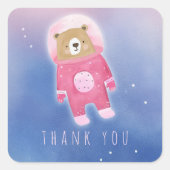 ピンクの水色かわいいクマありがとう スクエアシール (正面)