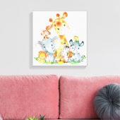 ピンクの水色かわいいサファリジャングル動物 キャンバスプリント (インサイチュ (リビング))