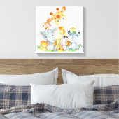 ピンクの水色かわいいサファリジャングル動物 キャンバスプリント (インサイチュ (寝室))