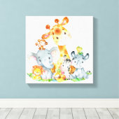 ピンクの水色かわいいサファリジャングル動物 キャンバスプリント (インサイチュ (ウッドフロア))