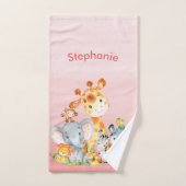 ピンクの水色かわいいサファリジャングル動物 バスタオルセット (ハンドタオル)