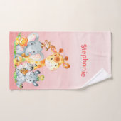 ピンクの水色かわいいサファリジャングル動物 バスタオルセット (ハンドタオル)