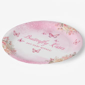 ピンクの水色かわいいフローラ蝶の赤ちゃんシャワー ペーパープレート (アングル)