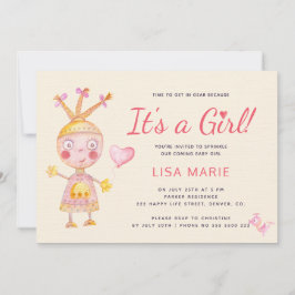 ピンクの水色かわいいロボット女の子の赤ちゃんシャワー 招待状