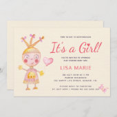 ピンクの水色かわいいロボット女の子の赤ちゃんシャワー 招待状 (正面/裏面)