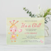 ピンクの水色かわいいロボット女の子の赤ちゃんシャワー 招待状 (スタンド正面)