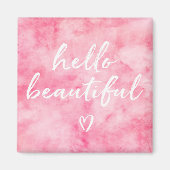 ピンクの水色こんにちは美しい マグネット (正面)