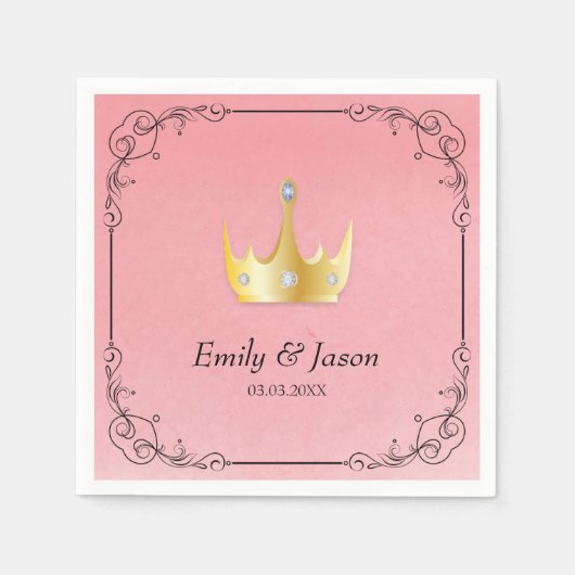 ピンクの水色とクラウン スタンダードカクテルナプキン (正面)