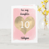 ピンクの水色と金ゴールドハート10誕生日 カード (黄色い花)