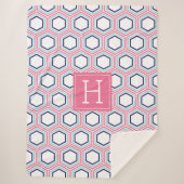 ピンクの水色と青のパターモノグラムのン シェルパブランケット (正面)