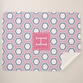 ピンクの水色と青のパターモノグラムのン シェルパブランケット (正面(横))