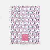 ピンクの水色と青のパターモノグラムのン フリースブランケット (正面)