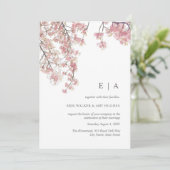 ピンクの水色のさくらんぼ花結婚式招待状 招待状 (スタンド正面)