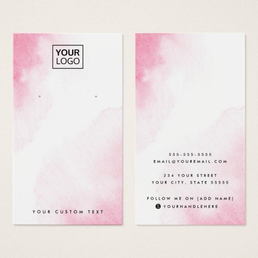 ピンクの水色のカスタムロゴのイヤリング表示カード (正面&裏面)