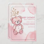 ピンクの水色のクマベビーシャワー招待状 招待状 (正面/裏面)