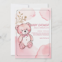 ピンクの水色のクマベビーシャワー招待状 招待状