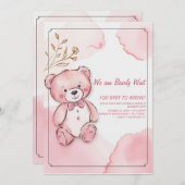 ピンクの水色のクマ 招待状 (正面/裏面)