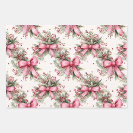 ピンクの水色のクリスマス ラッピングペーパーシート