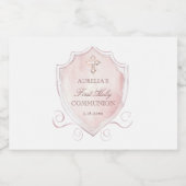 ピンクの水色のクレスト最初の聖体 スパークリングワインラベル (シングルラベル)