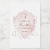 ピンクの水色のクレスト最初の聖体 ワインラベル (シングルラベル)