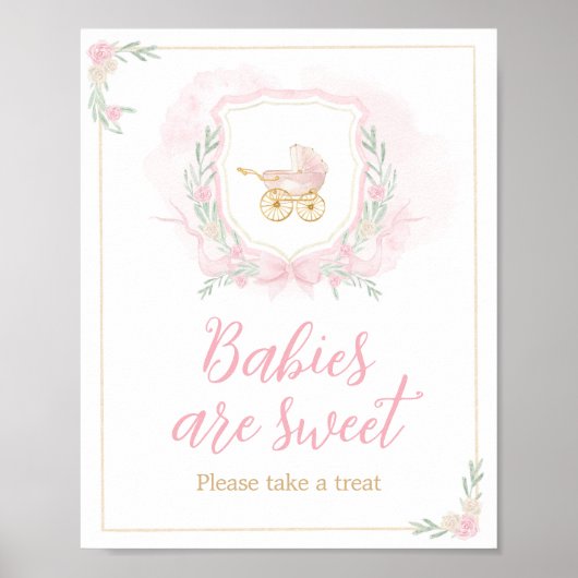 ピンクの水色のクレスト赤ちゃんシャワーベビーは甘い ポスター (正面)