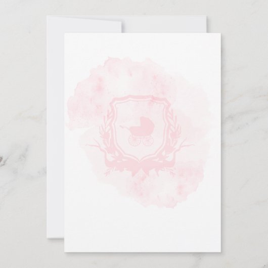 ピンクの水色のクレスト赤ちゃんシャワー 招待状 (裏面)