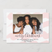 ピンクの水色のストライプメリークリスマスフォトカード (正面)