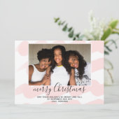 ピンクの水色のストライプメリークリスマスフォトカード (スタンド正面)