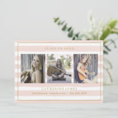 ピンクの水色のストライプ写真卒業 案内状 (スタンド正面)