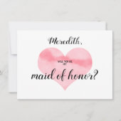ピンクの水色のハートは私のメイド・オブ・オーナー（花嫁付き添い人）詩 招待状 (正面)