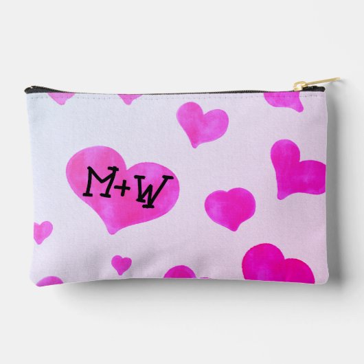 ピンクの水色のハートカスタムカップル名イニシャル アクセサリーポーチ (裏面)