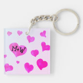 ピンクの水色のハートカスタムカップル名イニシャル キーホルダー (裏面)