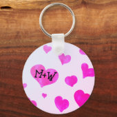 ピンクの水色のハートカスタムカップル名イニシャル キーホルダー (裏面)