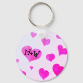 ピンクの水色のハートカスタムカップル名イニシャル キーホルダー (裏面)