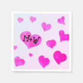 ピンクの水色のハートカスタムカップル名イニシャル スタンダードカクテルナプキン (正面)