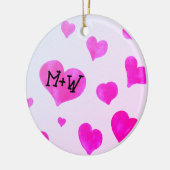 ピンクの水色のハートカスタムカップル名イニシャル セラミックオーナメント (左)