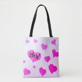 ピンクの水色のハートカスタムカップル名イニシャル トートバッグ (正面)