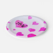 ピンクの水色のハートカスタムカップル名イニシャル ペーパープレート (アングル)