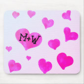 ピンクの水色のハートカスタムカップル名イニシャル マウスパッド (正面)
