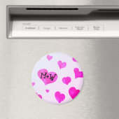 ピンクの水色のハートカスタムカップル名イニシャル マグネット (インサイチュ (食洗機))