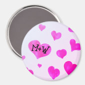 ピンクの水色のハートカスタムカップル名イニシャル マグネット (正面/裏面)