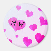 ピンクの水色のハートカスタムカップル名イニシャル マグネット (正面)