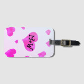 ピンクの水色のハートカスタムカップル名イニシャル ラゲッジタグ (正面横)