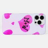 ピンクの水色のハートカスタムカップル名イニシャル iPhoneケース (裏面横)