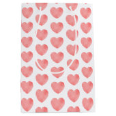 ピンクの水色のハートパターン ミディアムペーパーバッグ (正面)