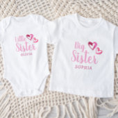ピンクの水色のハートビッグシスター名モノグラム トドラーTシャツ