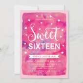 ピンクの水色のハート甘い16誕生日パーティー 招待状 (正面)