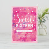 ピンクの水色のハート甘い16誕生日パーティー 招待状 (スタンド正面)